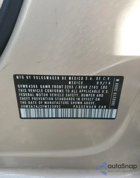 2015 Volkswagen Jetta Tdi from USA, damaged, VIN 3VW3A7AJ2FM223802